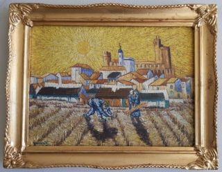 Antique Oil On Canvas Vincent Van Gogh 1889 With Frame In Golden Leaf
