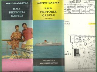 1966 Union Castle Line Cruise Ship Ocean Liner Deck Plan R.  M.  S.  Pretoria Castle