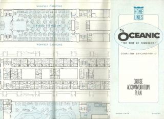 1965 Home Line Cruise Ship Ocean Liner Deck Plan S/s Oceanic