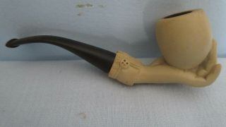Vintage Hand Carved Meerschaum Pipe With Hand Holding The Bowl.  Great Detail