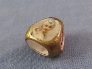Antique Victorian Porcelain Portrait Gold Gilt Scarf Ring Woggle Minton Meissen