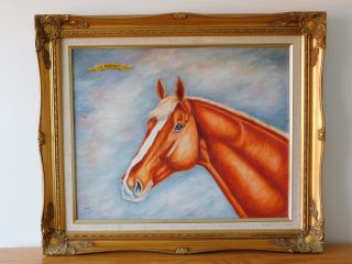 C.  20th - Vintage Oil On Canvas Horse " Buster " Portrait Painting - Alvin