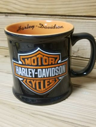 2002 Harley Davidson Mug Large Coffee Cup 3d Embossed Harley Logo Black Orange