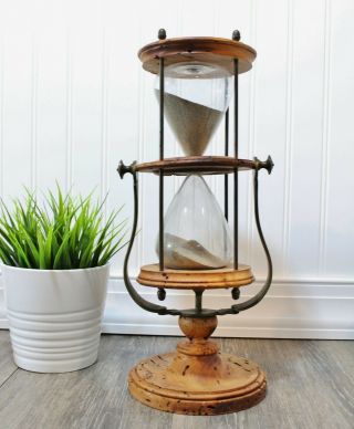 Antique Hourglass Sand Timer Tabletop Or Mount Overhead Wormwood Gray Sand