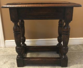 Very Rare 17th C Pilgrim Joint Stool In Oak With Molded Aprons