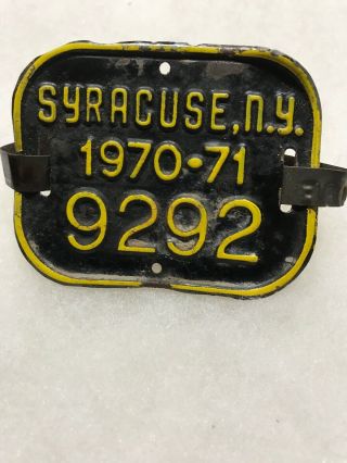 Vintage Metal Syracuse Ny Bicycle License Plate 1970 - 71