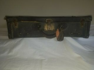 Vintage 20s Hard Box BLACK LEATHER SUITCASE Brass Hardware LUGGAGE Case Trunk 3