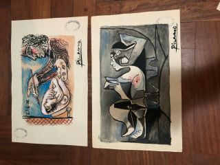 Pablo Picasso Spanish Artist Watercolor Drawings On Paper Signed 17