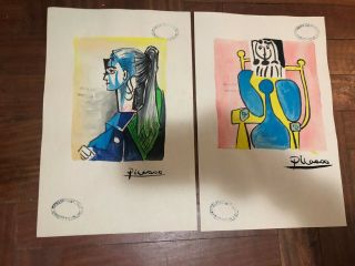 Pablo Picasso Spanish Artist Watercolor Drawings On Paper Signed 13