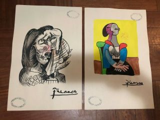 Pablo Picasso Spanish Artist Watercolor Drawings On Paper Signed 12