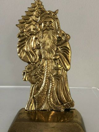 Vintage Heavy Solid Brass Santa Claus Father Christmas Stocking Hanger Holder 2