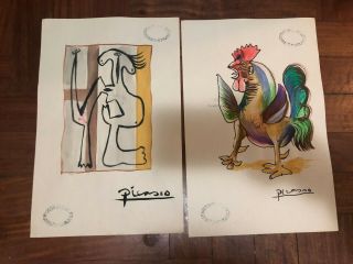 Pablo Picasso Spanish Artist Watercolor Drawings On Paper Signed 10