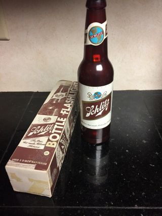 Vintage 1970 Schlitz Beer Bottle Shaped Flashlight With Box