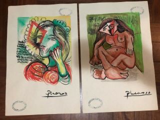 Pablo Picasso Spanish Artist Watercolor Drawings On Paper Signed 7