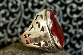Huge Ruby Zc Vintage Solid Silver Tribal Ring Us Size 9 Stone Size 25x18mm 21 Gr
