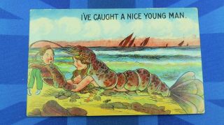 Vintage Comic Postcard 1910 Mermaid ? Lobster I 