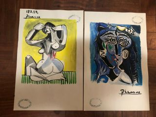 Pablo Picasso Spanish Artist Watercolor Drawings On Paper Signed 1