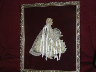 Vintage Framed 13 " X 15 " Ribbon Art Lace Victorian Paper Doll Sweet & Petite