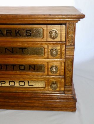 Antique CLARK ' S O.  N.  T.  COTTON SPOOL 4 - DRAWER CABINET.  Paneled Sides,  Back.  1845 2