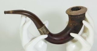 Antique Dark Briarwood Tobacco Pipe With Sterling Silver Coupler