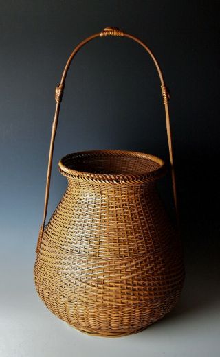 Large 19 " Antique Japanese Ikebana Basket Bamboo Hana Kago Chado Meiji Mingei