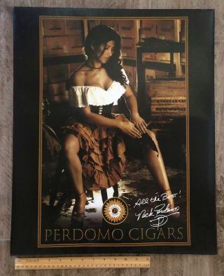 Perdomo Cigars Girl Rolling Cigars Screened Canvas Over Frame Poster - Promo Ad
