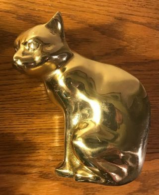 Vintage Art Deco Heavy Solid Brass Cat Figurine - - 6 " Tall - Ships