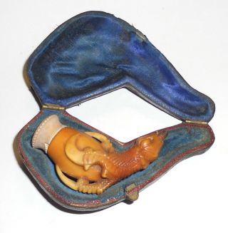 Carved Meerschaum Pipe Bowl Of A Claw Holding An Egg In Fitted Case C.  1900s