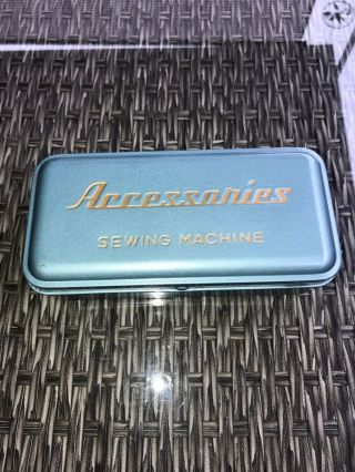 Vintage Blue Sewing Machine Accessories Metal Box with various scredrivers 2