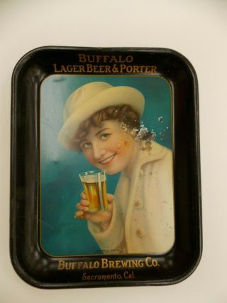 Antique Pre Prohibition Beer Tray Buffalo Brewing Co.  Sacramento,  California Tin
