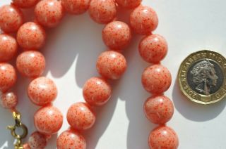 Vintage Necklace Of Speckled Salmon Pink Czech Peking Glass Art Deco Beads