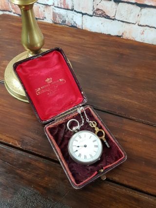 Antique Victorian Solid Silver Waltham Mass Pocket Watch 1890s With Box