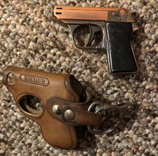 Vintage Walther - Key Chain Pistol Gun Pocket Lighter - Leather Case - 95045069