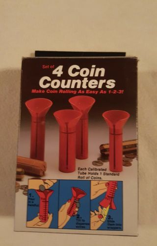 Vintage Pre - Owned: Set Of 4 Coin Counters Red Funnel Tubes With 4 - Wrapper