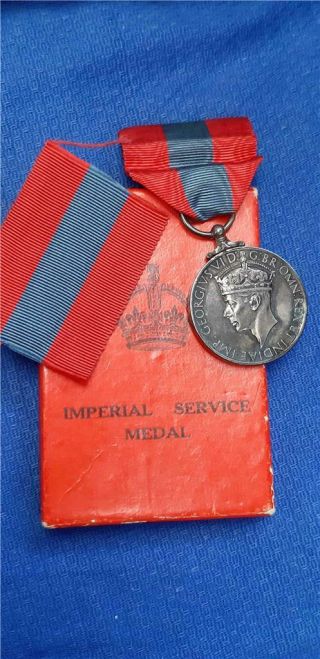 Vintage George Vi " Imperial Service Medal " Boxed To Louis Elizabeth Moore