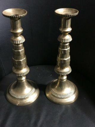 Pair Antique Vintage Ornate Brass 12 Inch Candlesticks With Pushers