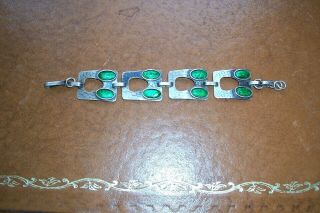 Vintage Silver And Green Enamel Bracelet