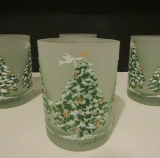 Vtg Georges Briard Dove Christmas Tree Old Fashioned Rocks Glasses Set Of 4