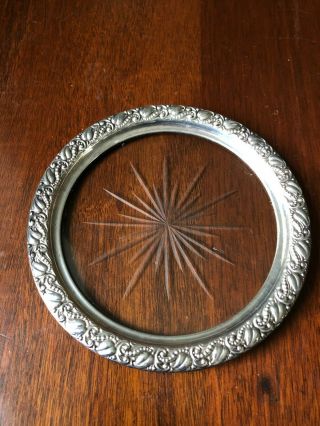 Vintage Sterling Silver & Cut Glass Under - Plate Round Trivet 5 Inch Diameter