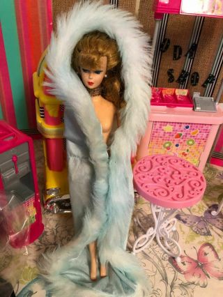 Vintage Barbie Doll Magic Moves Fur Lined Blue Aqua Cape Vintage 80s Clothing