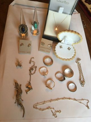 Joblot Vintage & 925 Stamped Silver Rings Earrings Necklace Antique