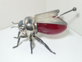 Mappin Webb Bee Honey Pot Antique Rare Silver Plate Art Deco Ruby Red Glass Body