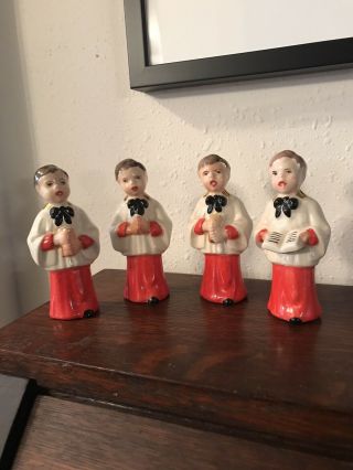 Adorable Vintage 1950s Hand Painted Christmas Choir Boy Figurines - Set Of 4