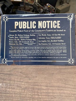 Antique Railroad Station Sign Tin North Edwards CA Depot TARRIFF ' S Santa Fe 3
