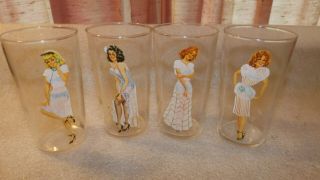 Vintage Federal Drinking Glass Nude Peek - A - Boo Risque Set Of 4 S