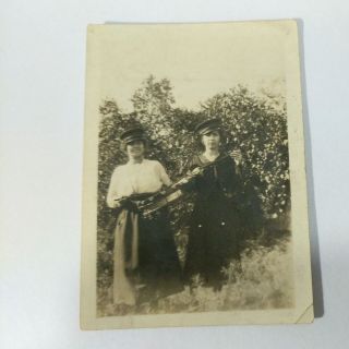 Vintage Photo Two Women Holding Musical Instruments (1872)