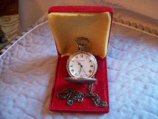 Vintage Andre Rivalle 17 Jewels Pocket Watch Hunting Scene Dog Duck Silver Tone