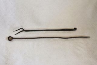 Vintage 15 " Hand Forged Wrought Iron Hearth Roasting Fork Curved Hook - Bl