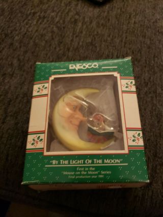 Enesco Christmas Ornament:by The Light Of The Moon:1st In Mouse On Moon - Vtg