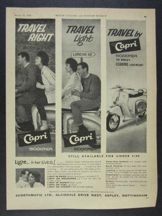 1961 Agrati Capri Scooter Photo Vintage Print Ad